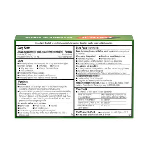 Zyrtec, Allergy + Sinus 12 Hour Extended Release Tablets, 24 Count