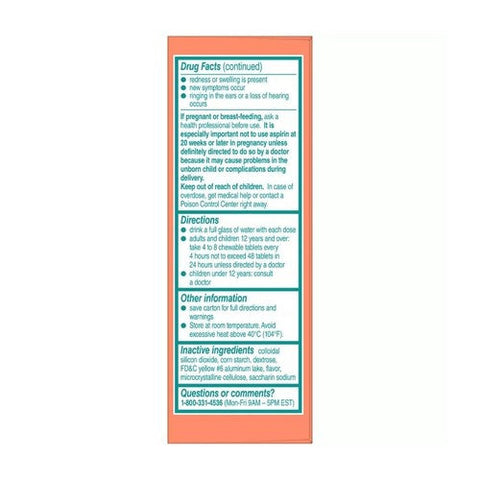 Bayer, Low Dose Aspirin Regimen Pain Reliever Chewable Tablets Orange, 81 Mg, 108 Count