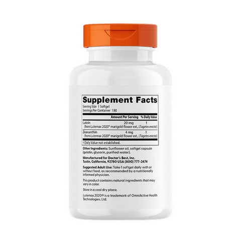 Doctors Best, Lutein with Lutemax, 20 mg, 180 Softgels Doctors Best