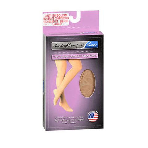 Thigh High Support Stockings Moderate Compression Large Beige 1 Pair by Loving Comfort