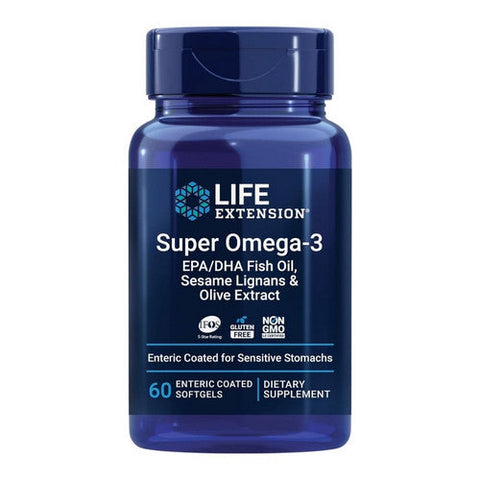 Super Omega-3 EPA/DHA Fish Oil, Sesame Lignans & Olive Extract Enteric Coated 60 Soft Gels by Life Extension