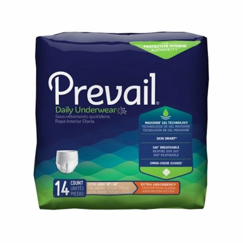 First Quality, Unisex Adult Absorbent Underwear Prevail Daily Underwear Extra Pull On with Tear Away Seams X-Large Disposable Moderate Absorbency, Case Of 4 First Quality