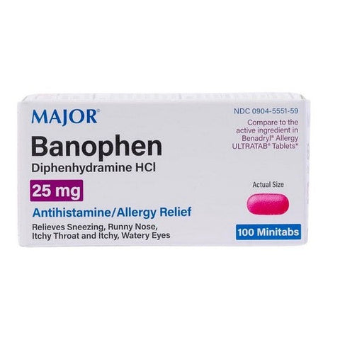 Major Pharmaceuticals, Banophen, 25mg, 100 Each Major Pharmaceuticals