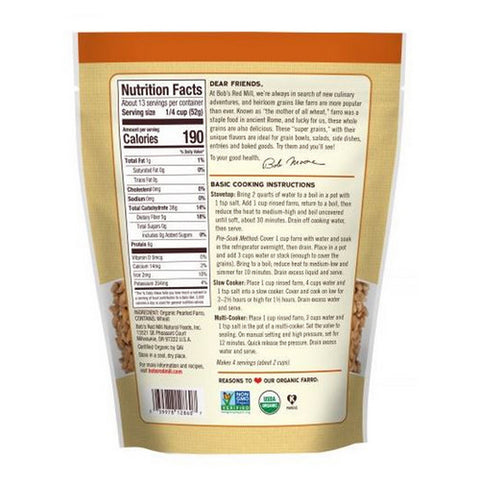 Bobs Red Mill, Grain Farro, Case of 4 X 24 Oz Bobs Red Mill