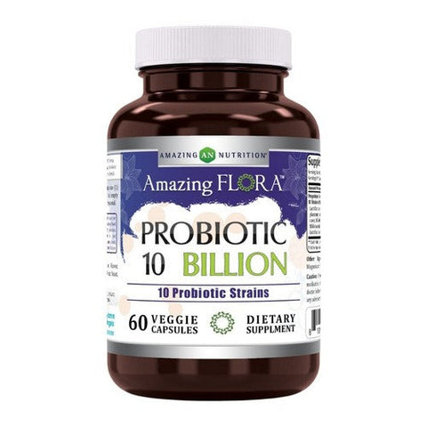 Amazing Nutrition, Amazing Flora Probiotic 10 Strains 10 Billion, 60 Veg Caps Amazing Nutrition