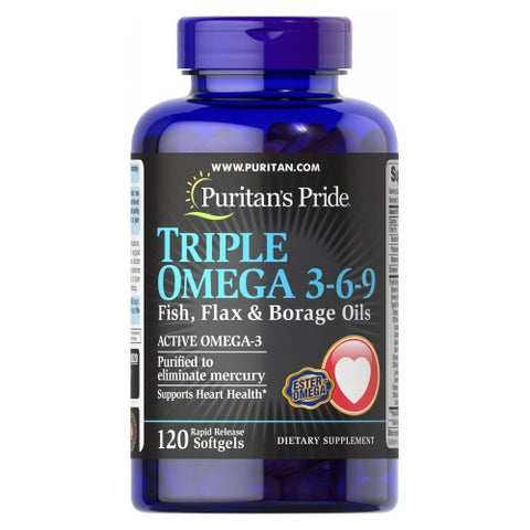 Triple Omega 3-6-9 Fish Flax & Borage Oils 120 Softgels by Puritan's Pride