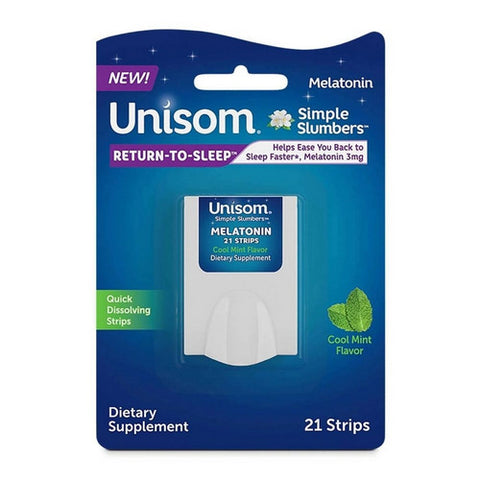 Simple Slumbers Melatonin Quick Dissolving Strips Cool Mint 21 Each by Unisom