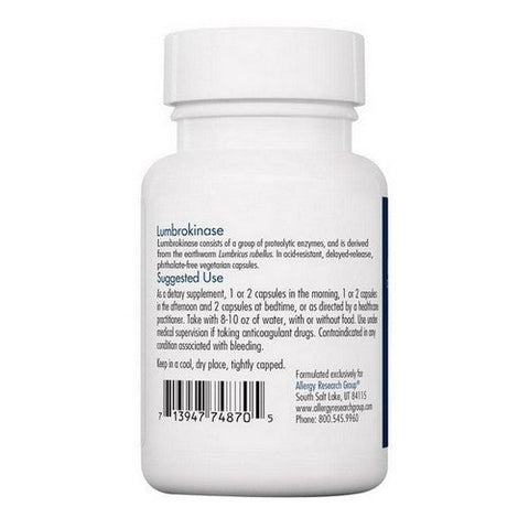 Nutricology/ Allergy Research Group, Lumbrokinase Circulatory System Support, 60 Veg Caps Nutricology/ Allergy Research Group