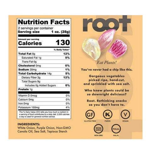 Root Foods, Onion Chips Sea Salt, 2 Oz(Case Of 6) Root Foods