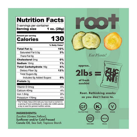 Root Foods, Zucchini Sea Salt Chips, 2.75 Oz(Case Of 6) Root Foods