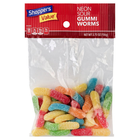 Neon Sour Gummy Worms 3.75 Oz (Case Of 12) by Shoppers Value