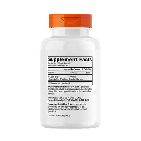 Doctors Best, Stabilized R-Lipoic Acid, 100 mg, 180 Veggie Caps Doctors Best