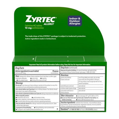 Zyrtec, Allergy Cetirizine HCl 24 Hour, 10 mg, 30 Tabs
