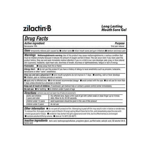 Zilactin, Zilactin-B Long Lasting Mouth Sore Gel, 0.25 Oz